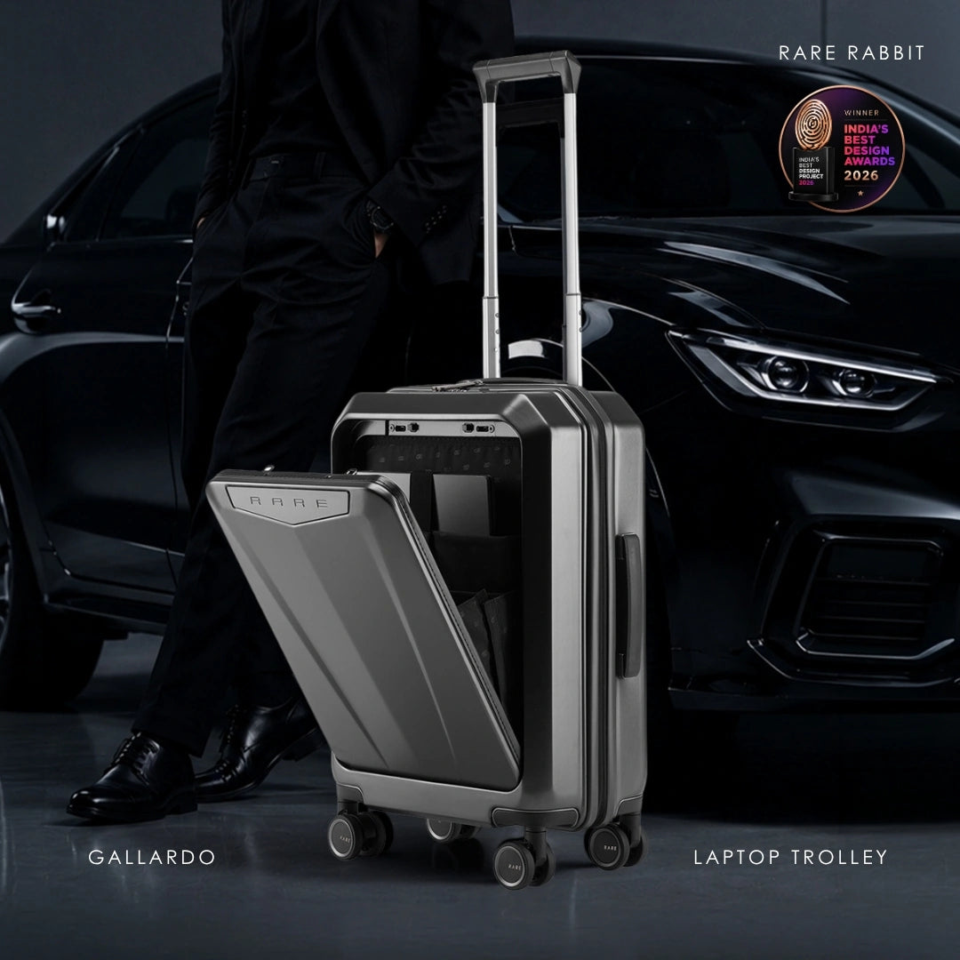 Matte grey polycarbonate laptop cabin trolley with side opening and eight wheels