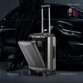 Matte grey polycarbonate laptop cabin trolley with side opening and eight wheels