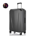 Dark grey hard-shell polycarbonate trolley suitcase with telescopic handle and side details