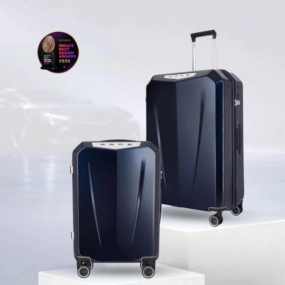 Set of hard-shell trolley suitcases, dark blue polycarbonate with telescopic handles and wheels