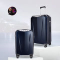 Set of hard-shell trolley suitcases, dark blue polycarbonate with telescopic handles and wheels
