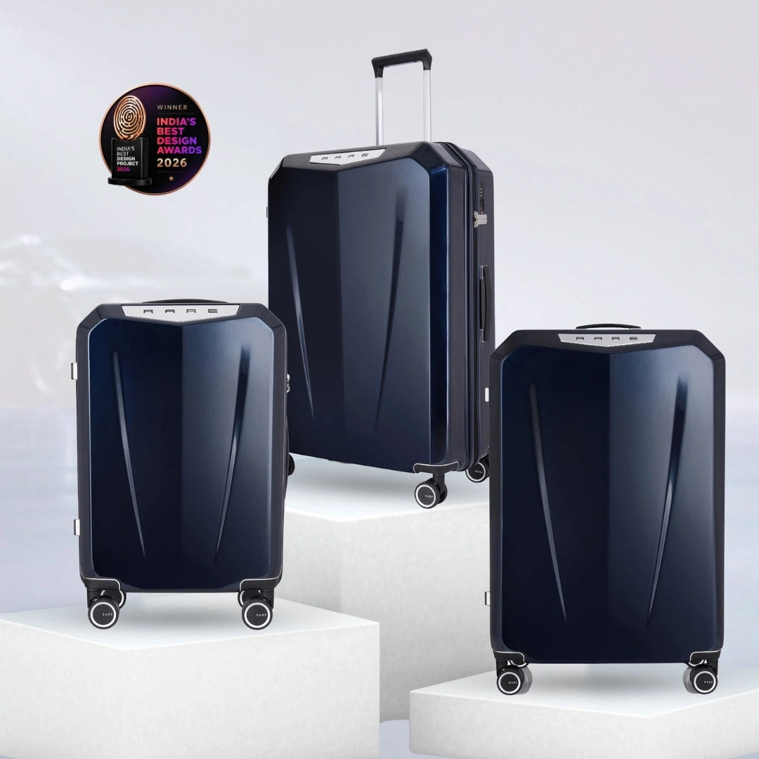 Set of hard-shell trolley suitcases, dark blue polycarbonate with telescopic handles and wheels