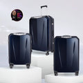 Set of hard-shell trolley suitcases, dark blue polycarbonate with telescopic handles and wheels