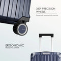 Blue suitcase corner with 360 precision wheel and telescopic handle
