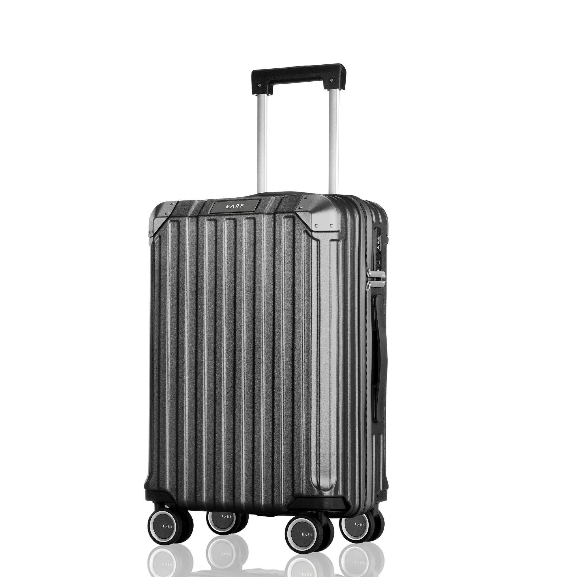 Charcoal polycarbonate cabin suitcase, 8 wheels, recessed TSA lock