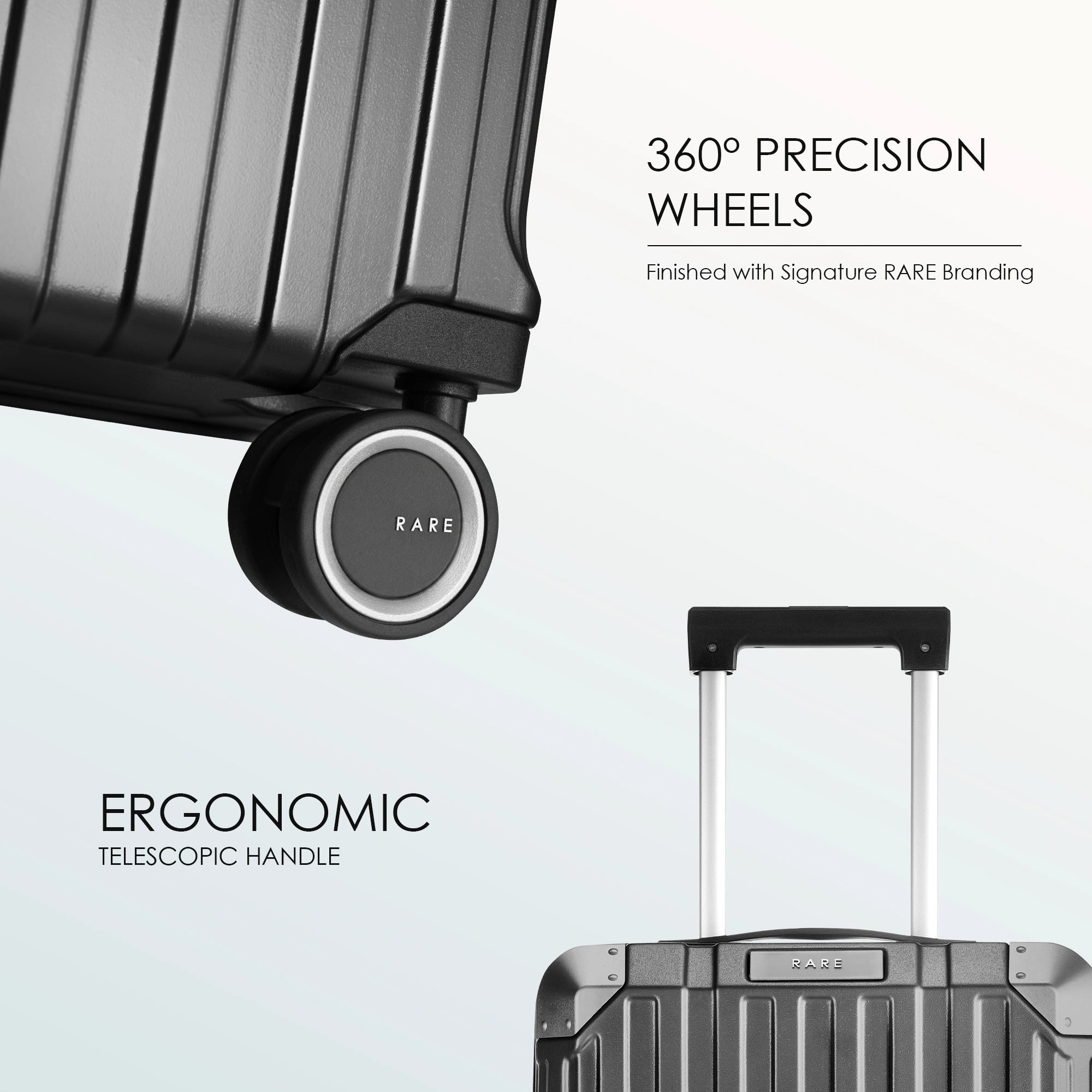 Blue suitcase wheel with ergonomic telescopic handle and precision 360 rotation