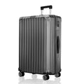 Large ribbed polycarbonate suitcase, charcoal gray, with wheels and telescopic handle