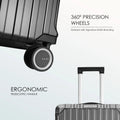 Blue suitcase spinner wheel with telescopic handle and ergonomic design