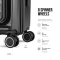 Dark grey hardshell cabin trolley with 8 spinner wheels and reinforced wheel housing