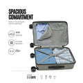 Grey cabin trolley open with laptop sleeve and packing compartments, 8 wheels
