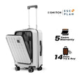 Off-white polycarbonate cabin trolley with front laptop compartment and 8 wheels