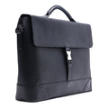 Black leather men's briefcase with top handle and front flap