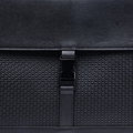 Black leather men’s bag front with textured panel, buckle strap, and 'RARE' mark