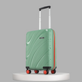 HRX small cabin suitcase, green ridged shell with telescopic handle and 8 spinner wheels