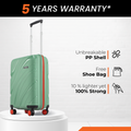 Small cabin suitcase, green PP shell with telescopic handle and 8 wheels