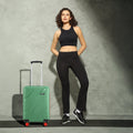 HRX small cabin suitcase, green shell with telescopic handle and 8 spinner wheels