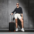 Small cabin suitcase, black ribbed PP shell, 8 wheels, telescopic handle, 56 cm