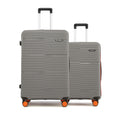 Hard-shell luggage set of 2 with 8 wheels, grey cases, telescopic handles, orange wheels