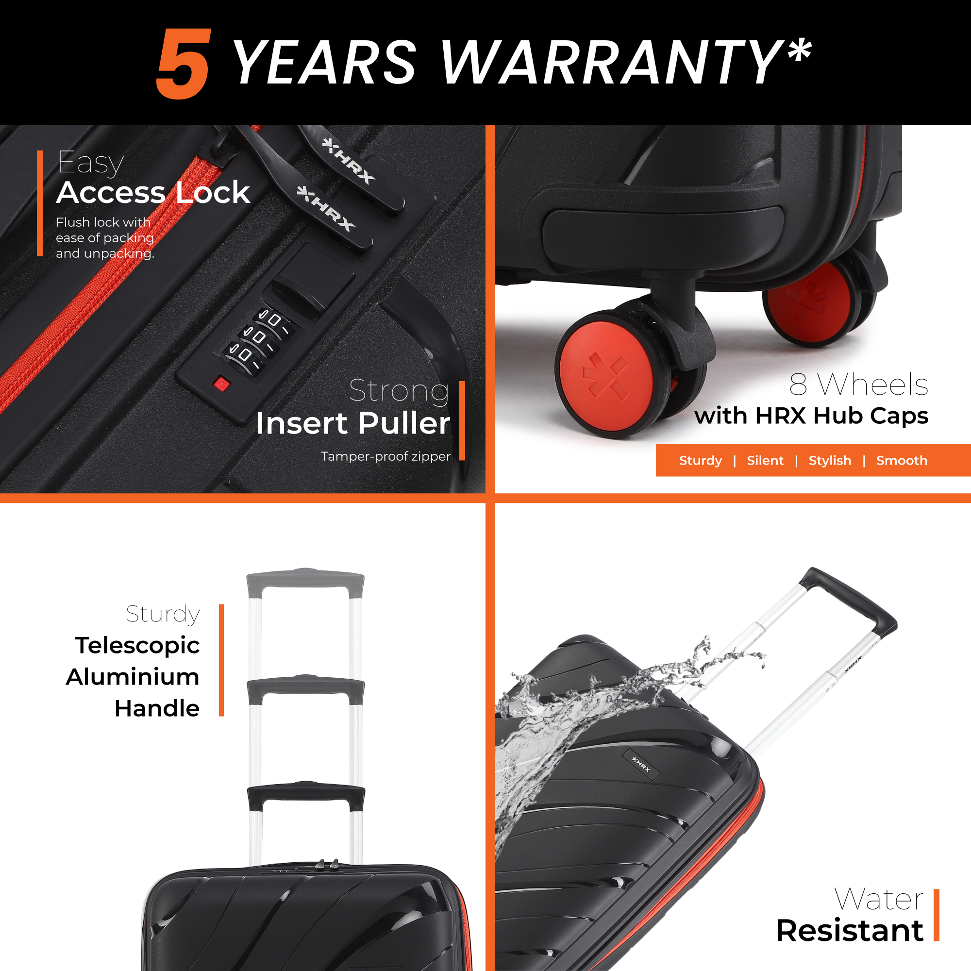 HRX by Hrithik Roshan Hard Body Set of 3 Luggage 8 Wheels - Madrid