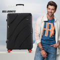 Black hard-shell suitcase with 8 wheels and telescopic handle.