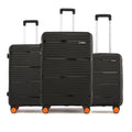 3-piece hard-shell luggage set in black with 8 spinner wheels and stackable handles