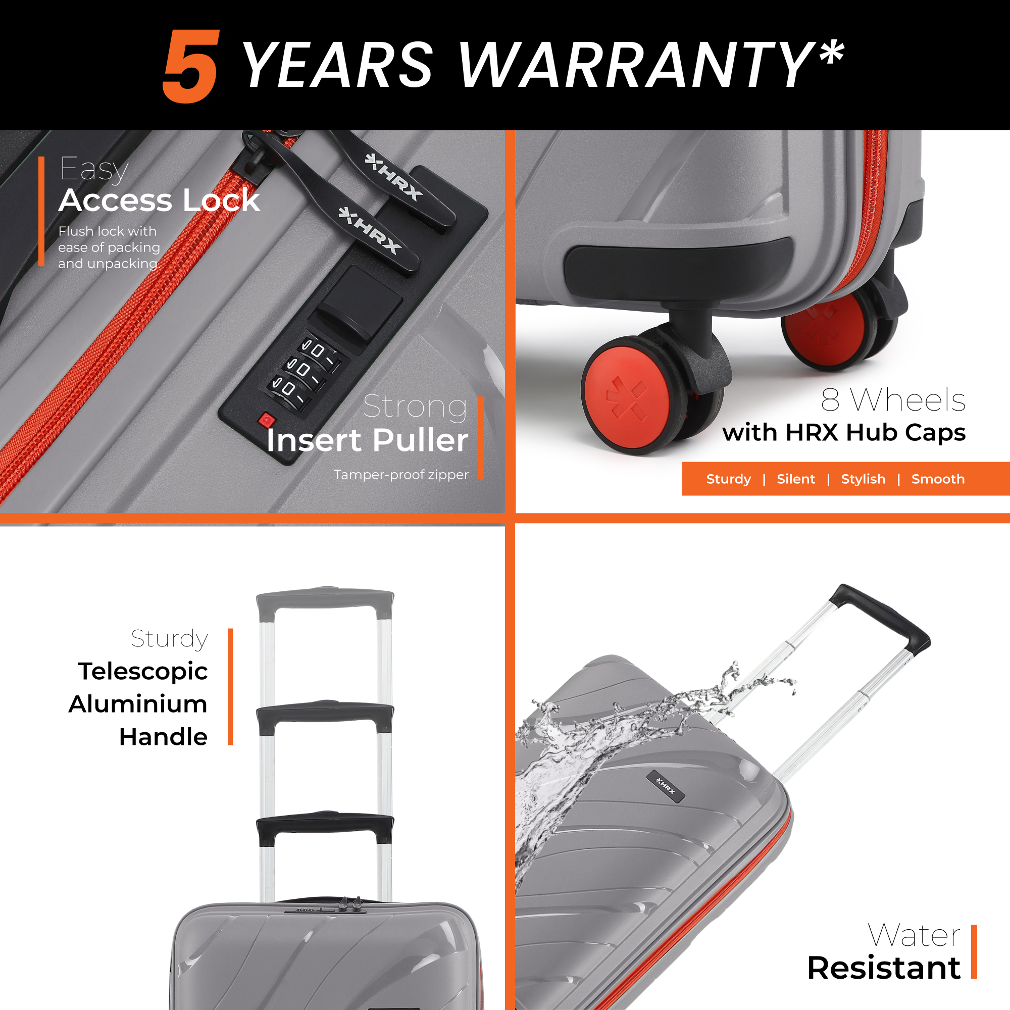 HRX by Hrithik Roshan Hard Body Set of 3 Luggage 8 Wheels - Madrid