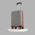 Small cabin suitcase, grey ribbed PP shell, 8 wheels, upright handle, 56 cm