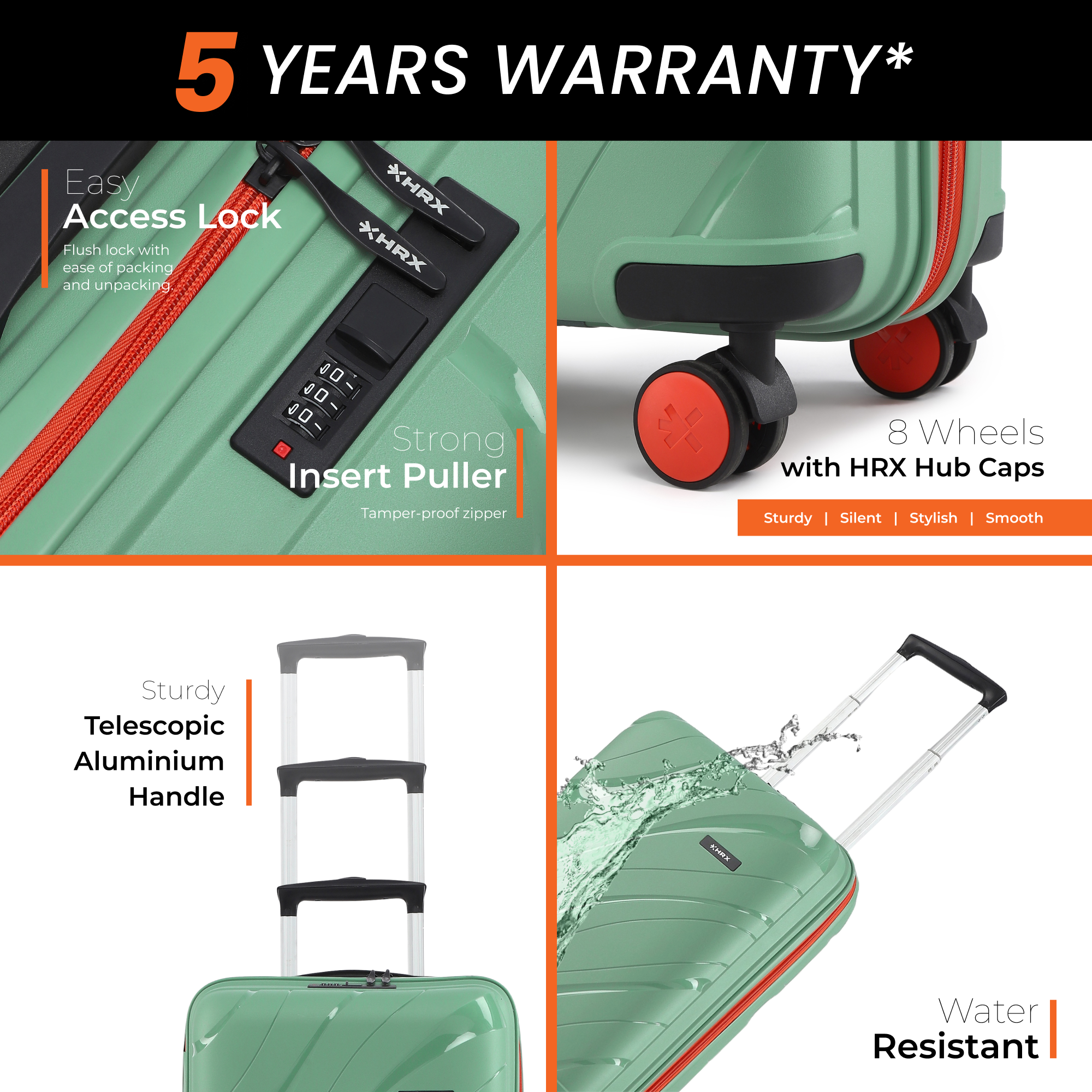 HRX by Hrithik Roshan Hard Body Set of 3 Luggage 8 Wheels - Madrid