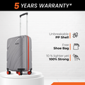 Grey cabin suitcase with telescopic handle and red-trim zipper, 8 wheels