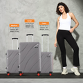 Small cabin suitcase set in grey with telescopic handle and red wheels