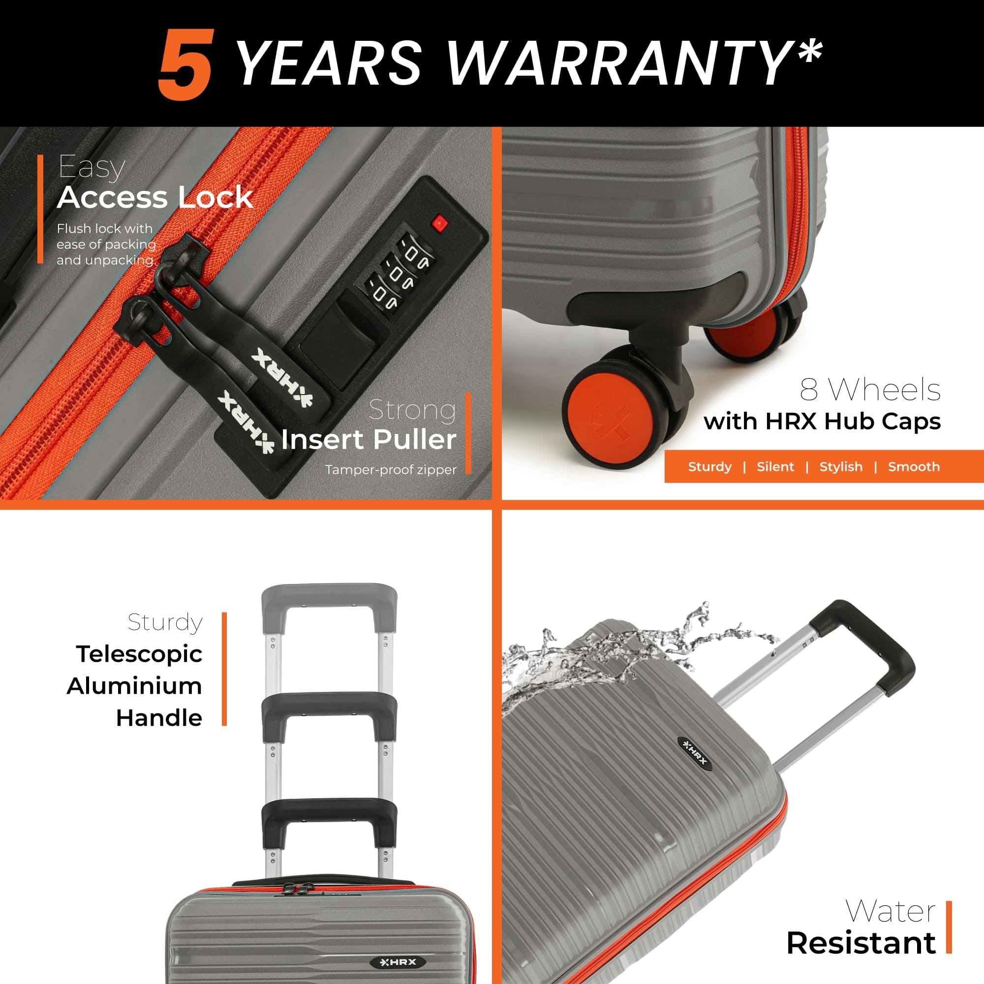 HRX by Hrithik Roshan Hard Body Set of 3 Luggage 8 Wheels - Zanzibar