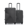 Set of two charcoal hard-shell suitcases with telescopic handles and spinner wheels.