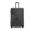 Large check-in suitcase, charcoal grey hardshell with curved stripe texture and front wheels