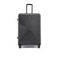 Hard body charcoal grey suitcase, ribbed shell, 8 wheels, upright telescopic handle