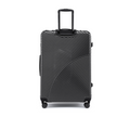 Large check-in suitcase, charcoal grey hardshell with curved stripe texture and back wheels