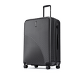Large check-in suitcase, charcoal grey hardshell with curved stripe texture and side zipper panel