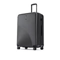 Hard body silver suitcase with ribbed shell, 8 wheels, upright telescopic handle