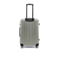 Silver metallic check-in suitcase front view with telescopic handle and four casters