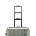 Silver metallic check-in suitcase with extended telescopic handle and top edge view