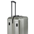 Silver hard-shell suitcase with molded top handle and ribbed front panel