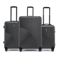Set of three charcoal grey check-in suitcases with telescopic handles and four wheels each