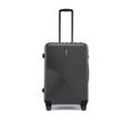 Charcoal grey medium suitcase front view with telescopic handle and four wheels