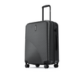 Charcoal grey medium suitcase side view with grooved texture and wheels