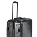 Medium suitcase in charcoal, ribbed shell with top trolley handle and side handle.