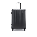 Charcoal gray check-in suitcase front view with telescopic handle and corner bumpers