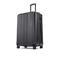 Charcoal gray check-in suitcase with side pocket, telescopic handle, and four wheels