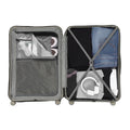 Large suitcase open with divider straps and packing compartment in gray