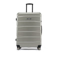 Large hard-shell check-in suitcase, silver with black handle and caster wheels