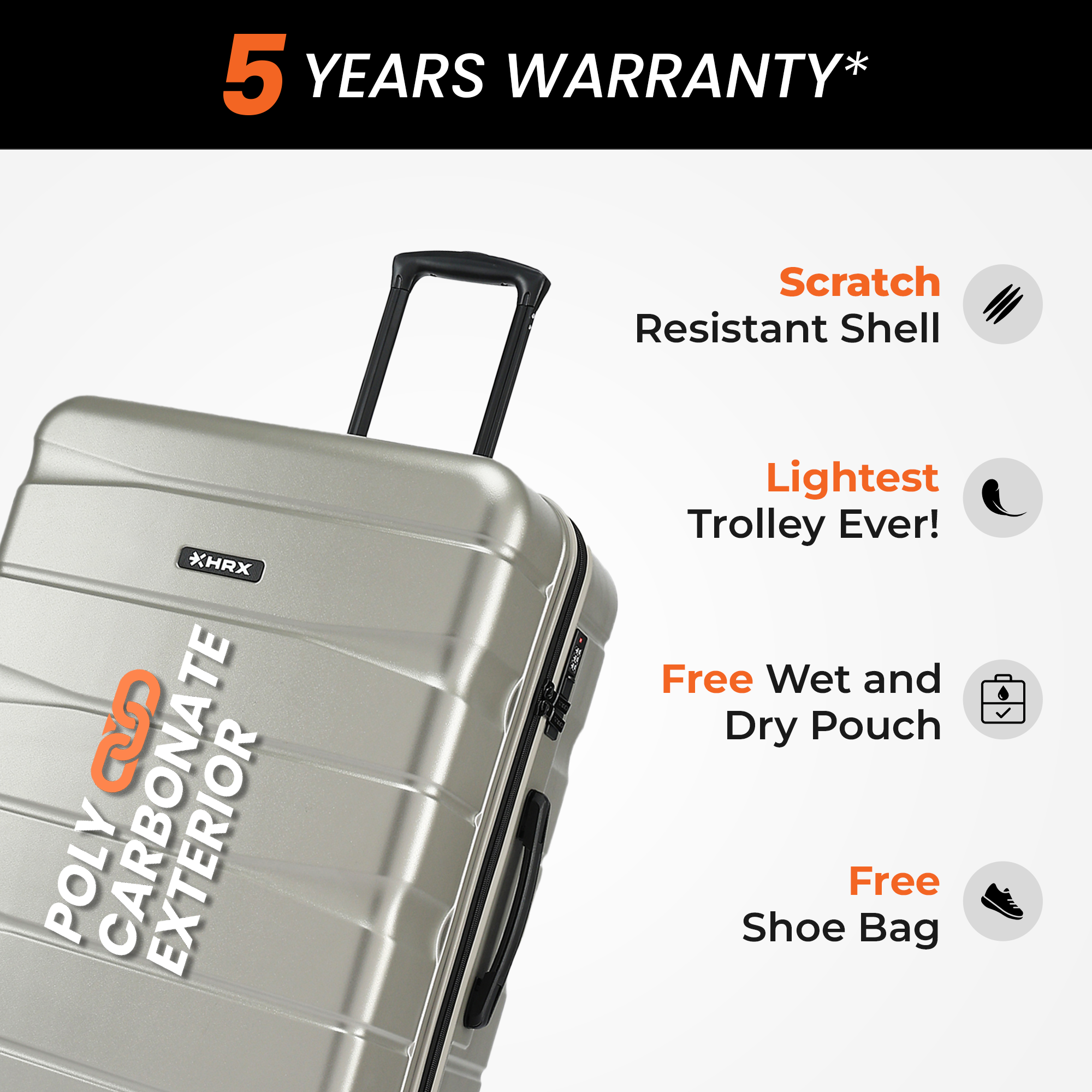 HRX by Hrithik Roshan Large Check-in Suitcase (75 cm) 8 Wheels - Brute - Silver