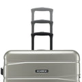 Large check-in suitcase, view of extendable handle and HRX badge on silver-toned shell